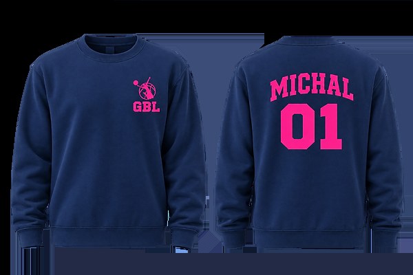 GBL crewneck sweatshirt in navy with pink GBL branding