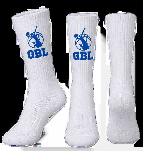 GBL team socks in white with blue GBL logo